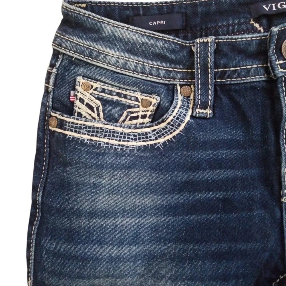 Vigoss‎ Heritage Fit Embroidered Denim Capris Size 6